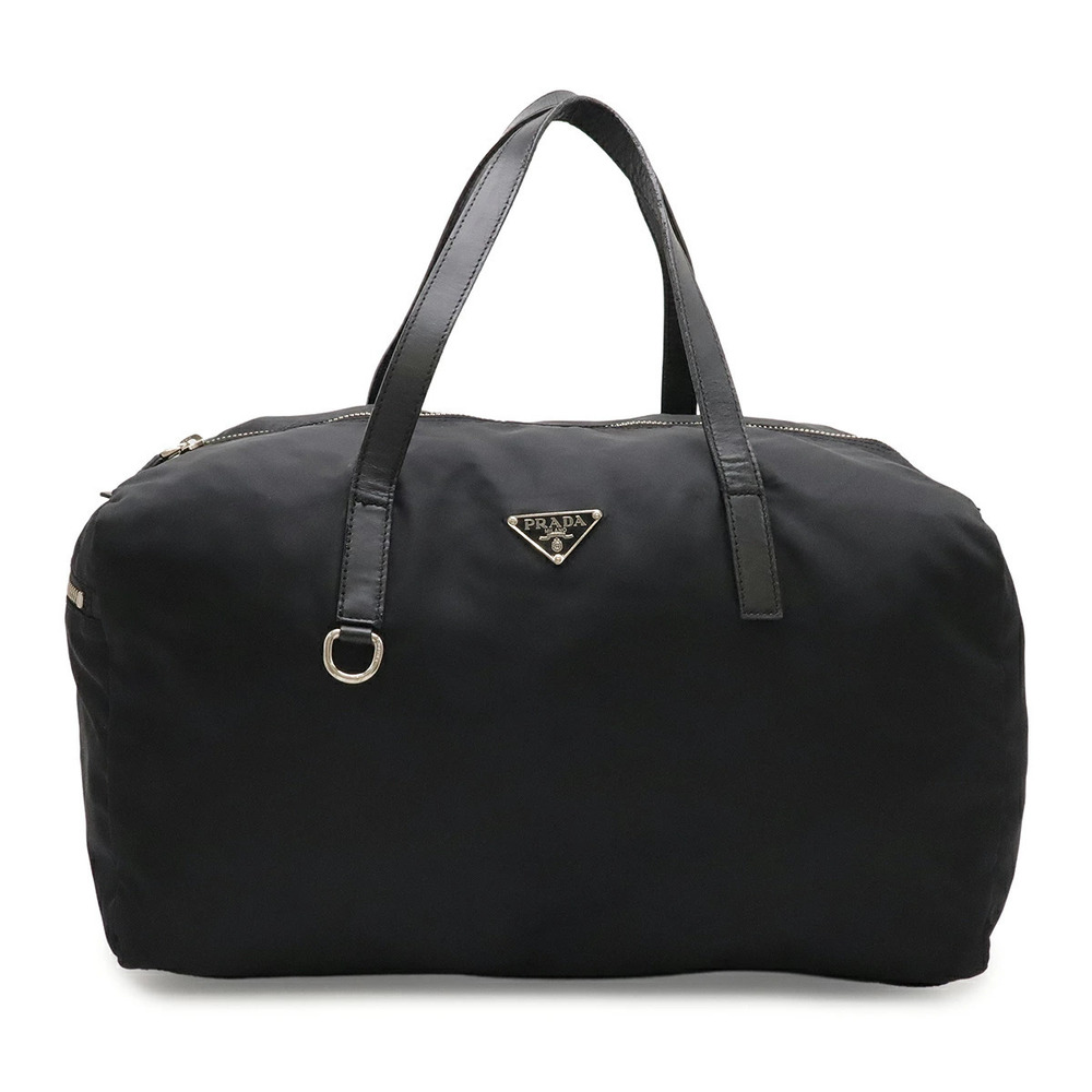 Prada Triangle Boston Bag Shoulder Tote Enamel NERO Black